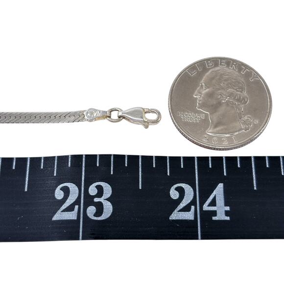 Vintage Italy SU Sterling Silver 925 Flat Herringbone Chain Necklace 23.5" - Picture 2 of 3